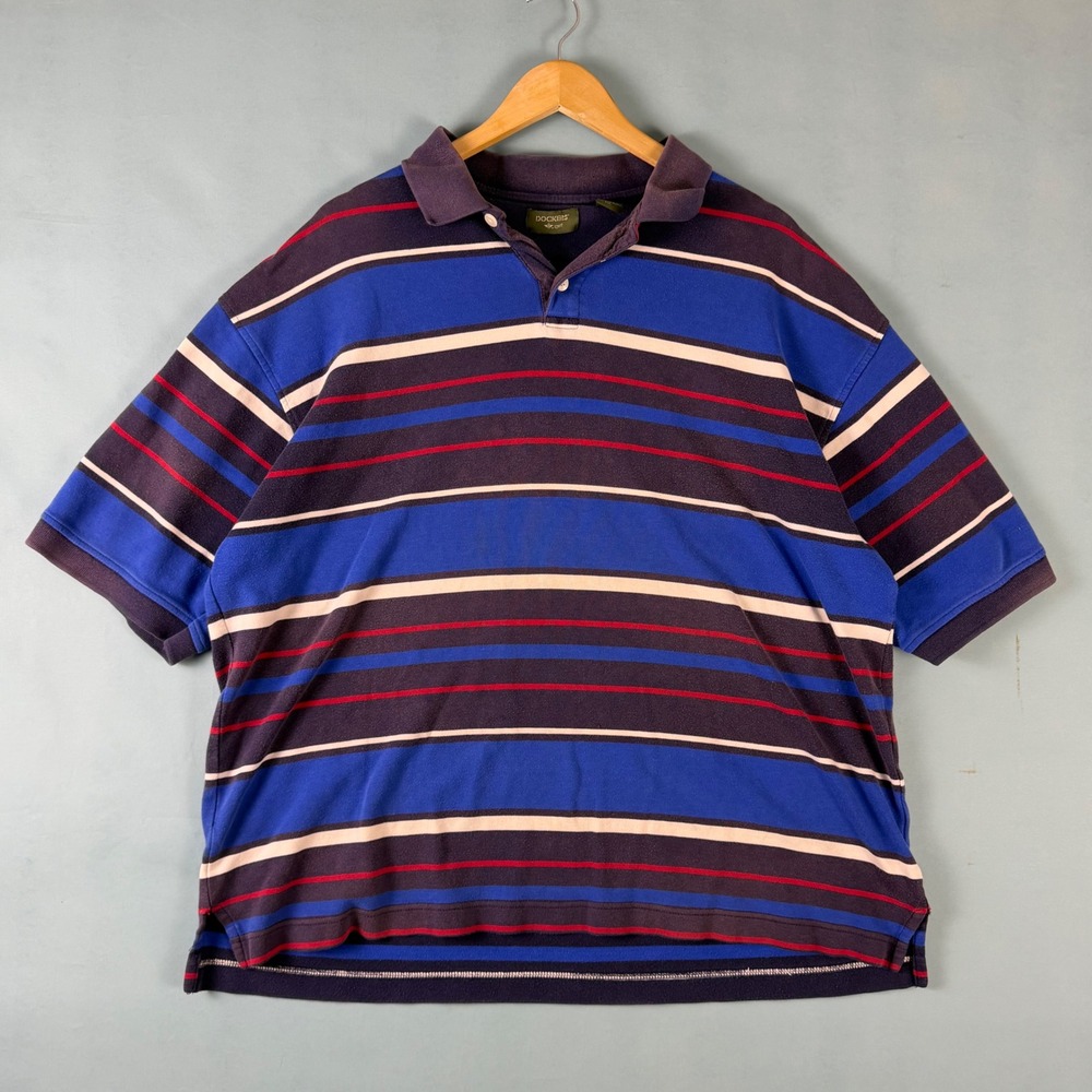 Vintage 90s Dockers Golf Men's XL Blue Purple Striped Polo Shirt Made in USA